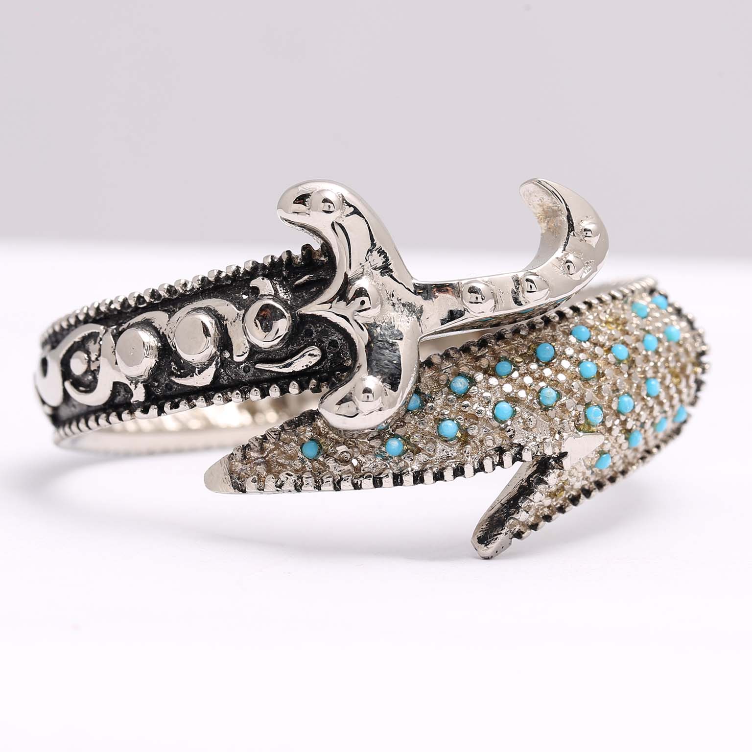 Zulfiqar Kara Silver Bracelet with Firozah Stones