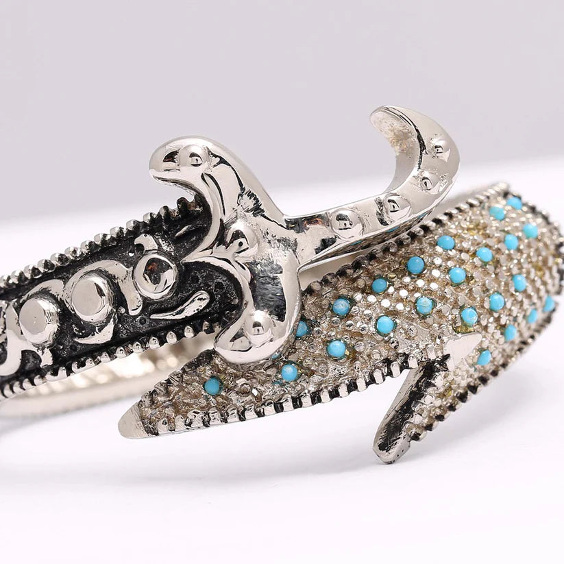 Zulfiqar Kara Silver Bracelet with Firozah Stones
