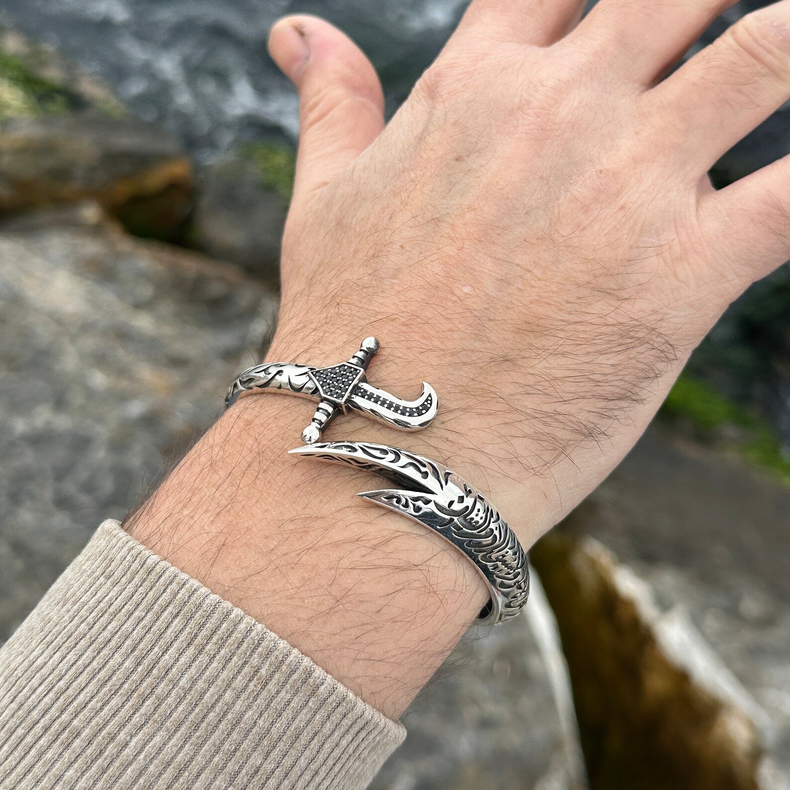 Mens Zulfiqar Bracelet , Silver Cuff Warrior Bracelet