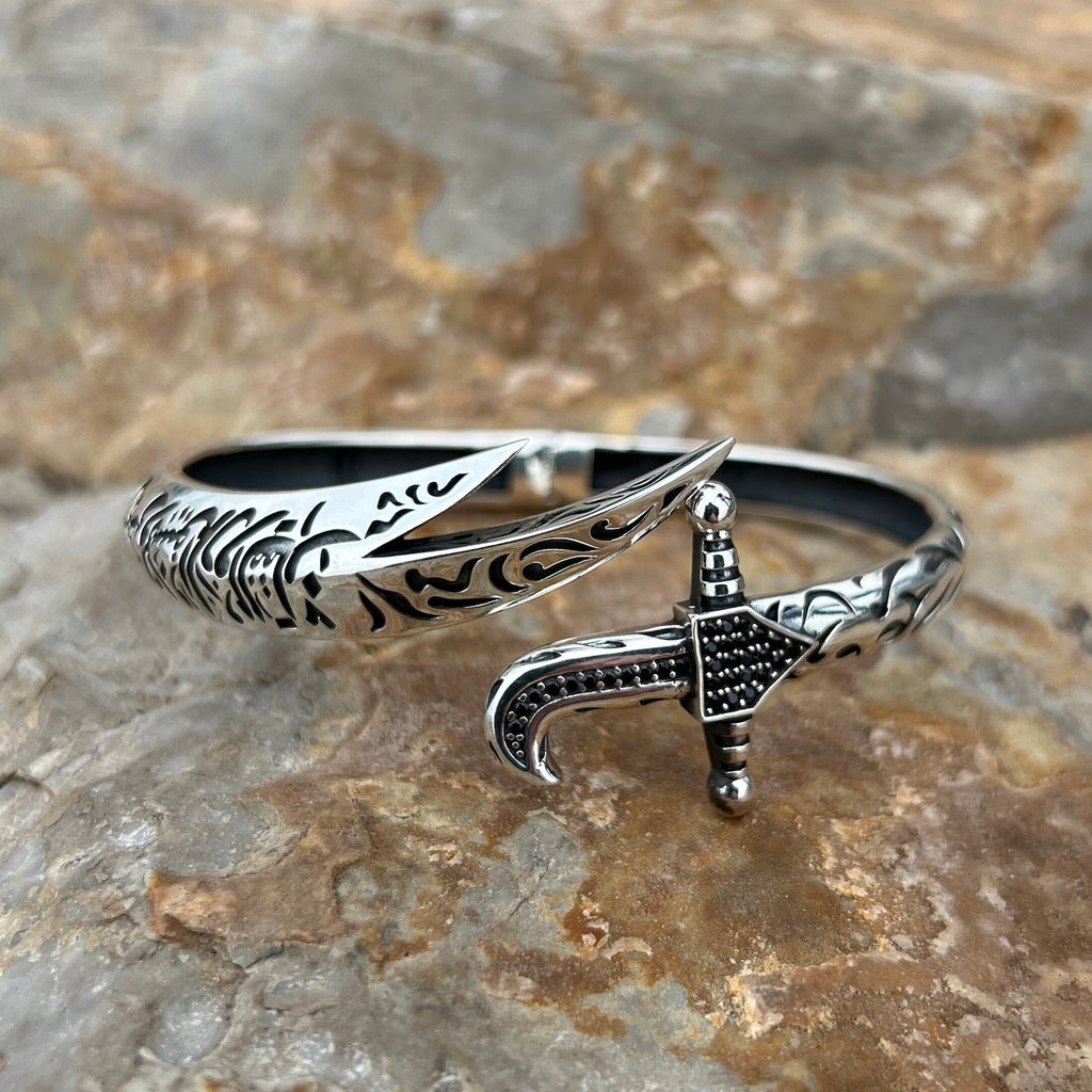 Mens Zulfiqar Bracelet , Silver Cuff Warrior Bracelet