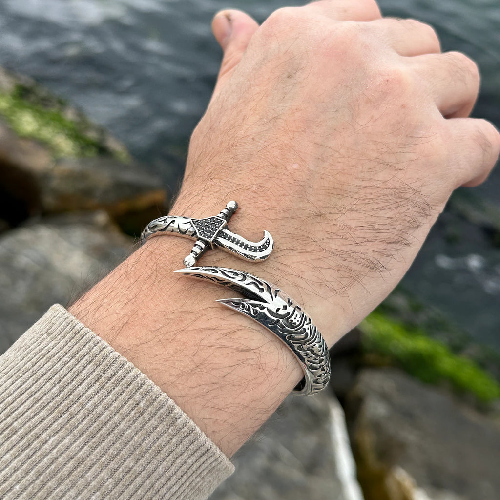 Mens Zulfiqar Bracelet , Silver Cuff Warrior Bracelet