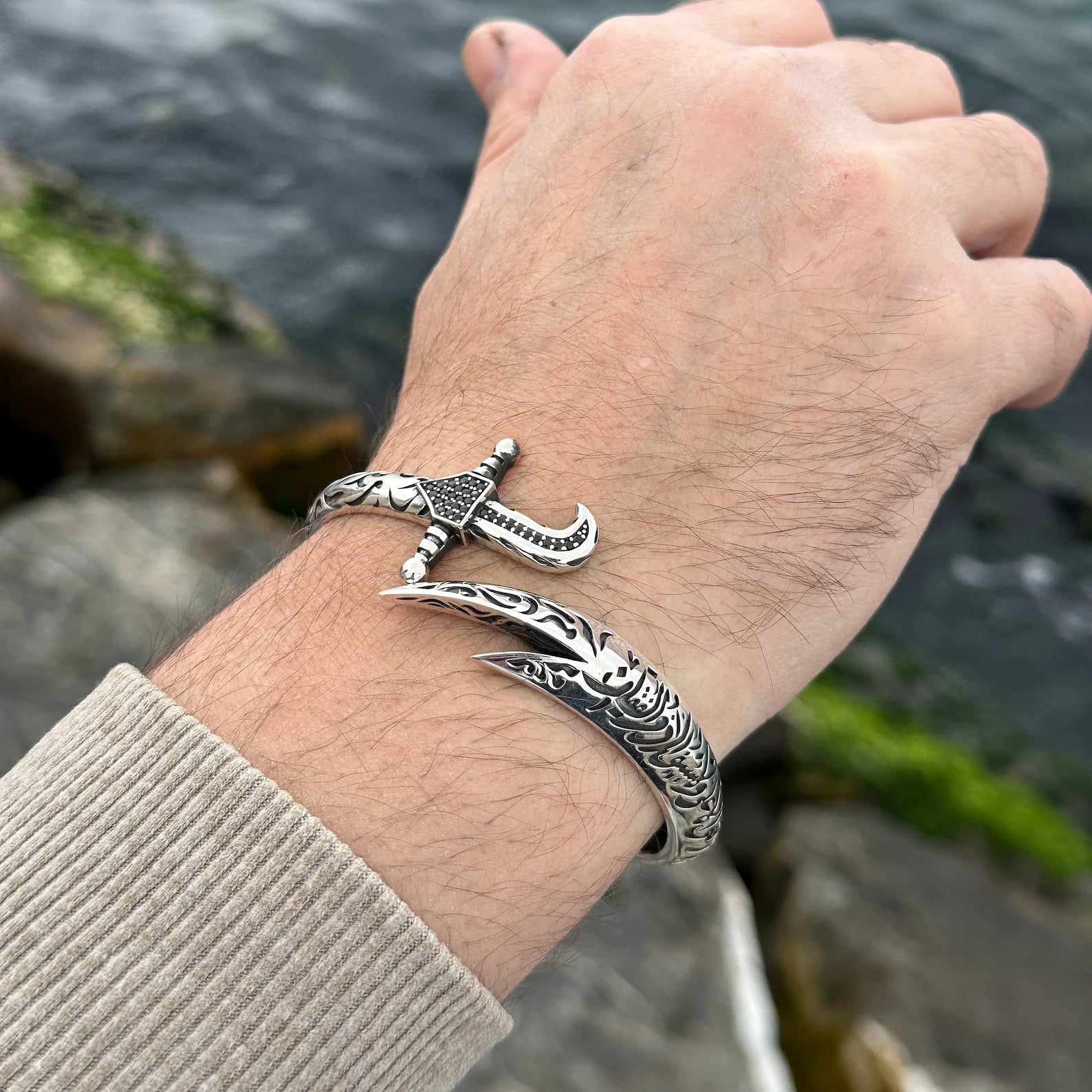 Mens Zulfiqar Bracelet , Silver Cuff Warrior Bracelet