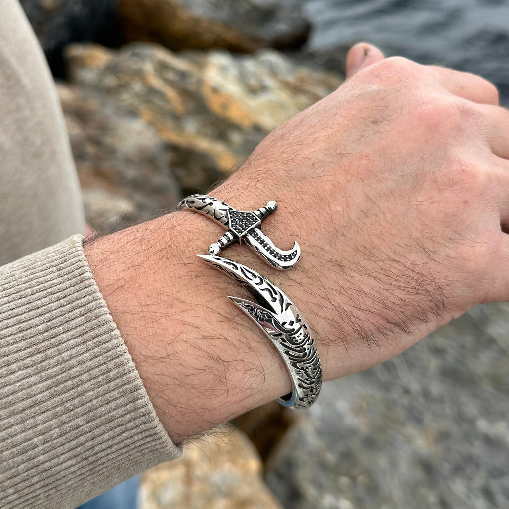 Mens Zulfiqar Bracelet , Silver Cuff Warrior Bracelet