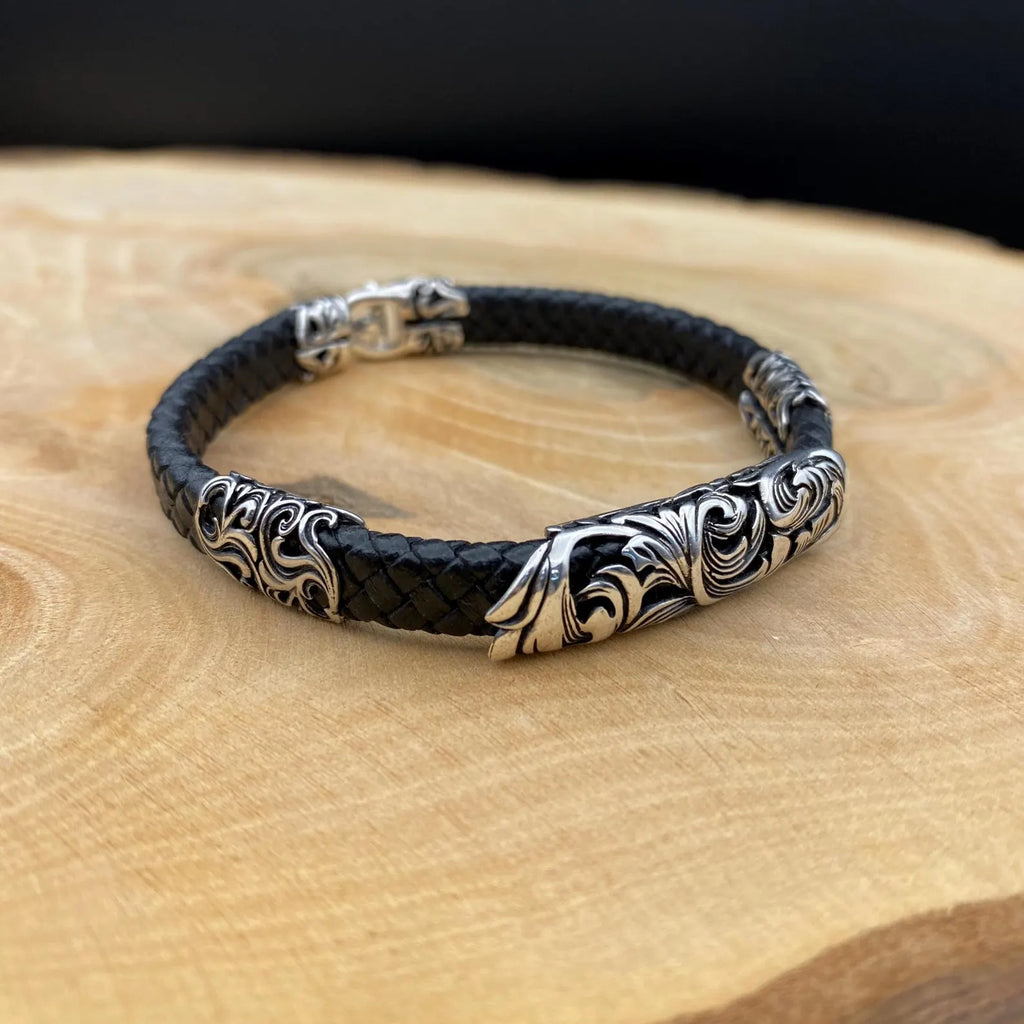 Leather Bracelet, 925 Sterling Silver