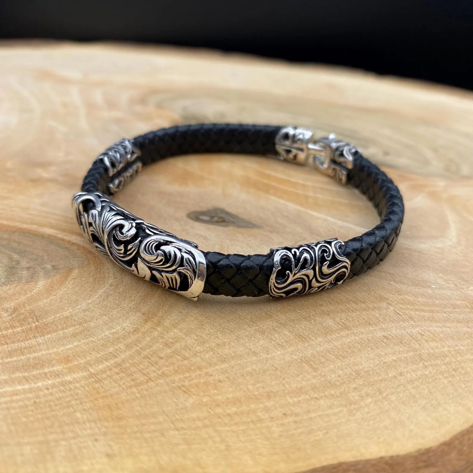 Leather Bracelet, 925 Sterling Silver