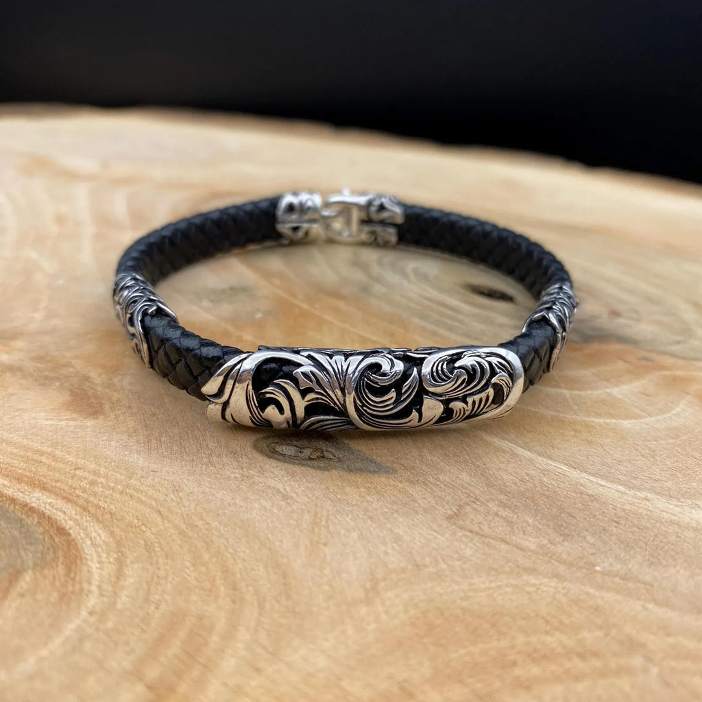 Leather Bracelet, 925 Sterling Silver