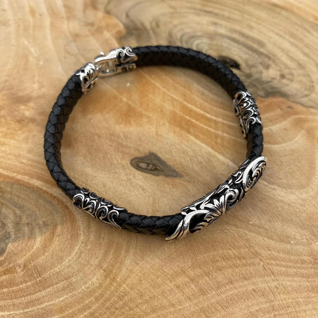 Leather Bracelet, 925 Sterling Silver