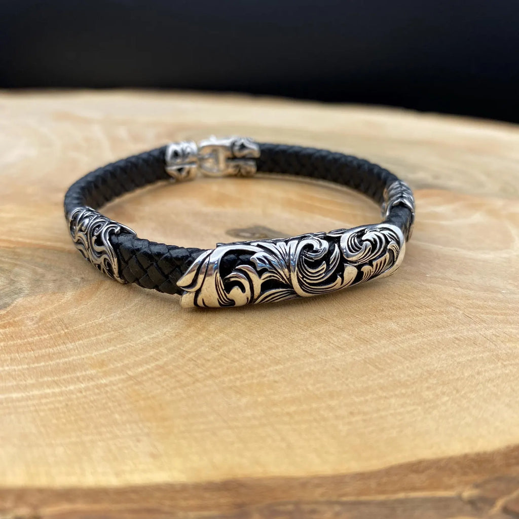 Leather Bracelet, 925 Sterling Silver