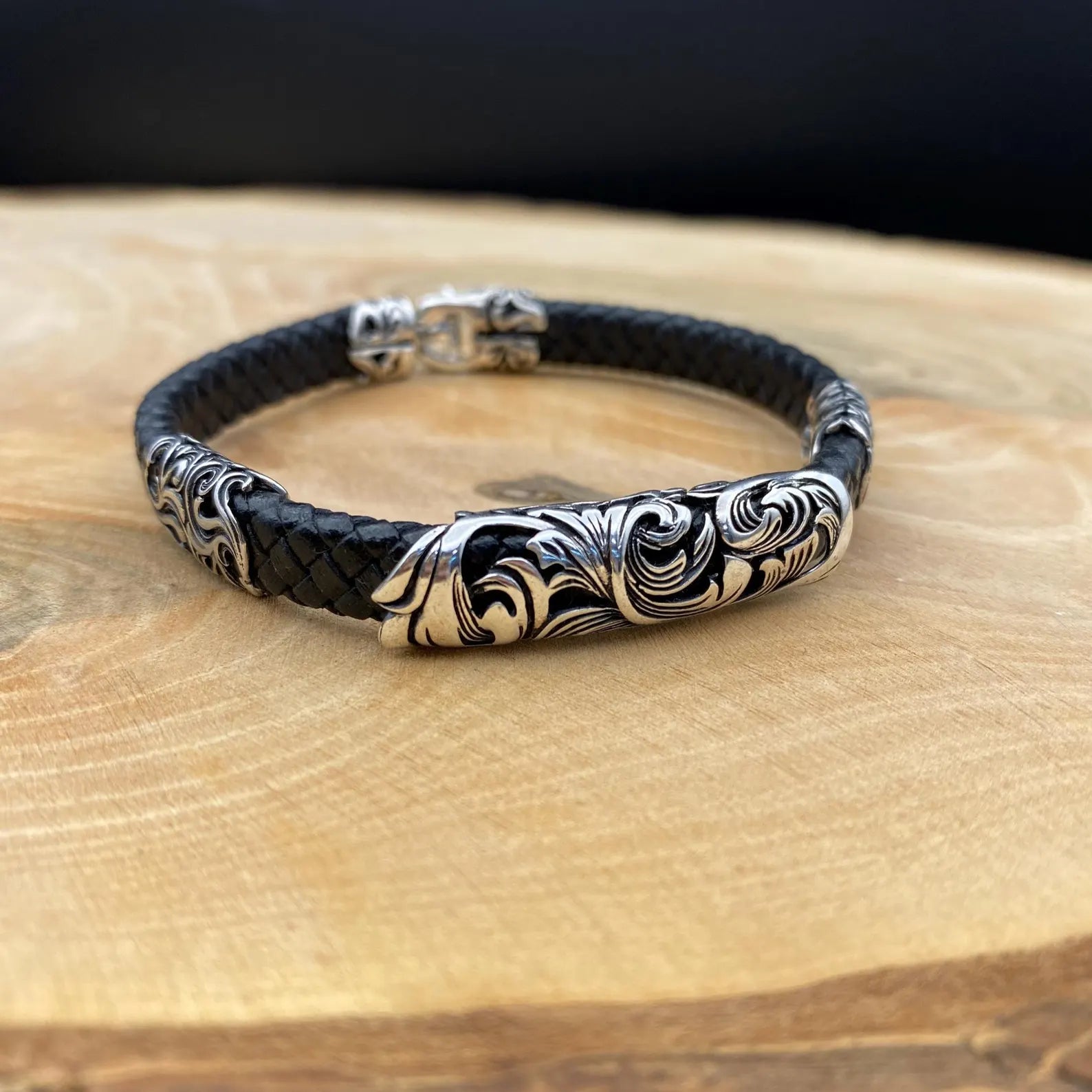 Leather Bracelet, 925 Sterling Silver