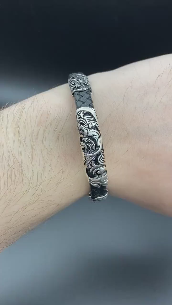Leather Bracelet, 925 Sterling Silver